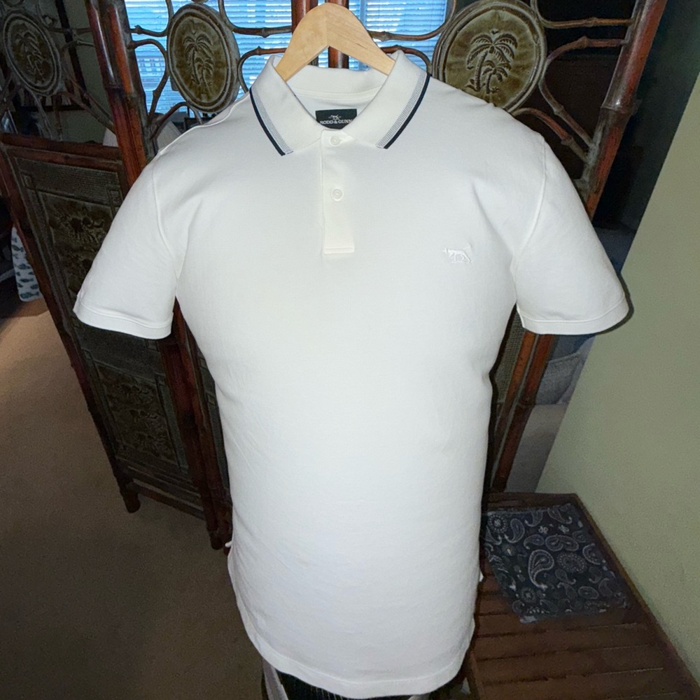 Rodd & Gunn Men’s White Polo Shirt with Navy Trim - XL